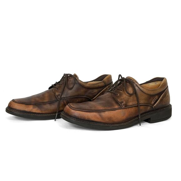 Ecco Shock Point Oxfords Sz 9 43 Extra Width Brown Distressed Leather Mens Shoes - Picture 4 of 13